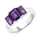 Genuine Amethyst 3 Stone Ring