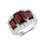 Genuine Three Stone Garnet Halo Ring