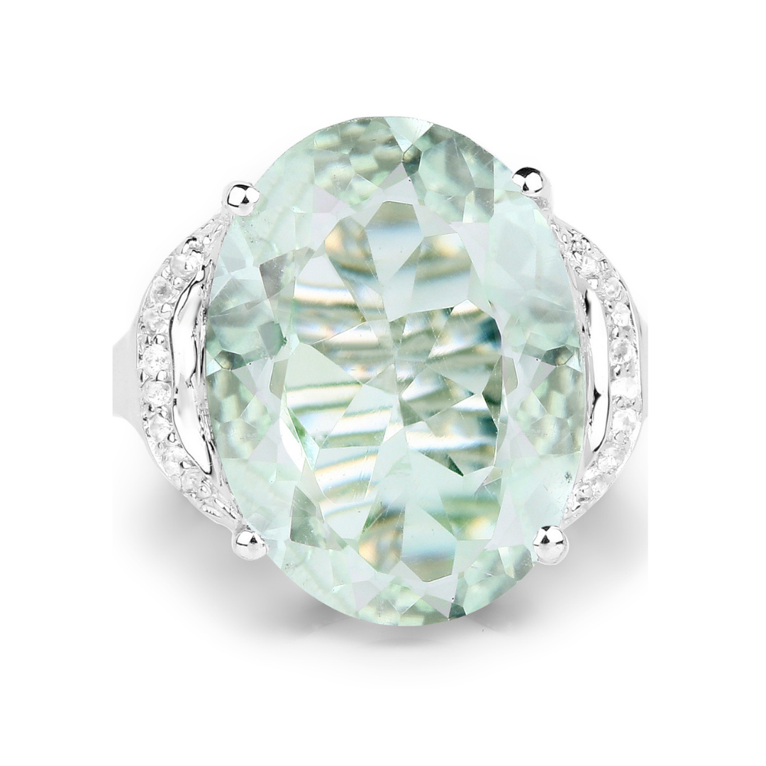 Genuine Green Amethyst Silver Ring