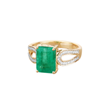 14K Gold Genuine Green Zambian Emerald Diamond Ring