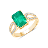 14K Gold Genuine Green Zambian Emerald Diamond Ring