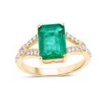 Genuine Zambian Emerald and White Diamond 14K Gold Ring