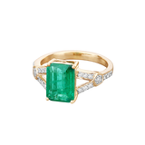 Genuine Zambian Emerald and White Diamond 14K Gold Ring