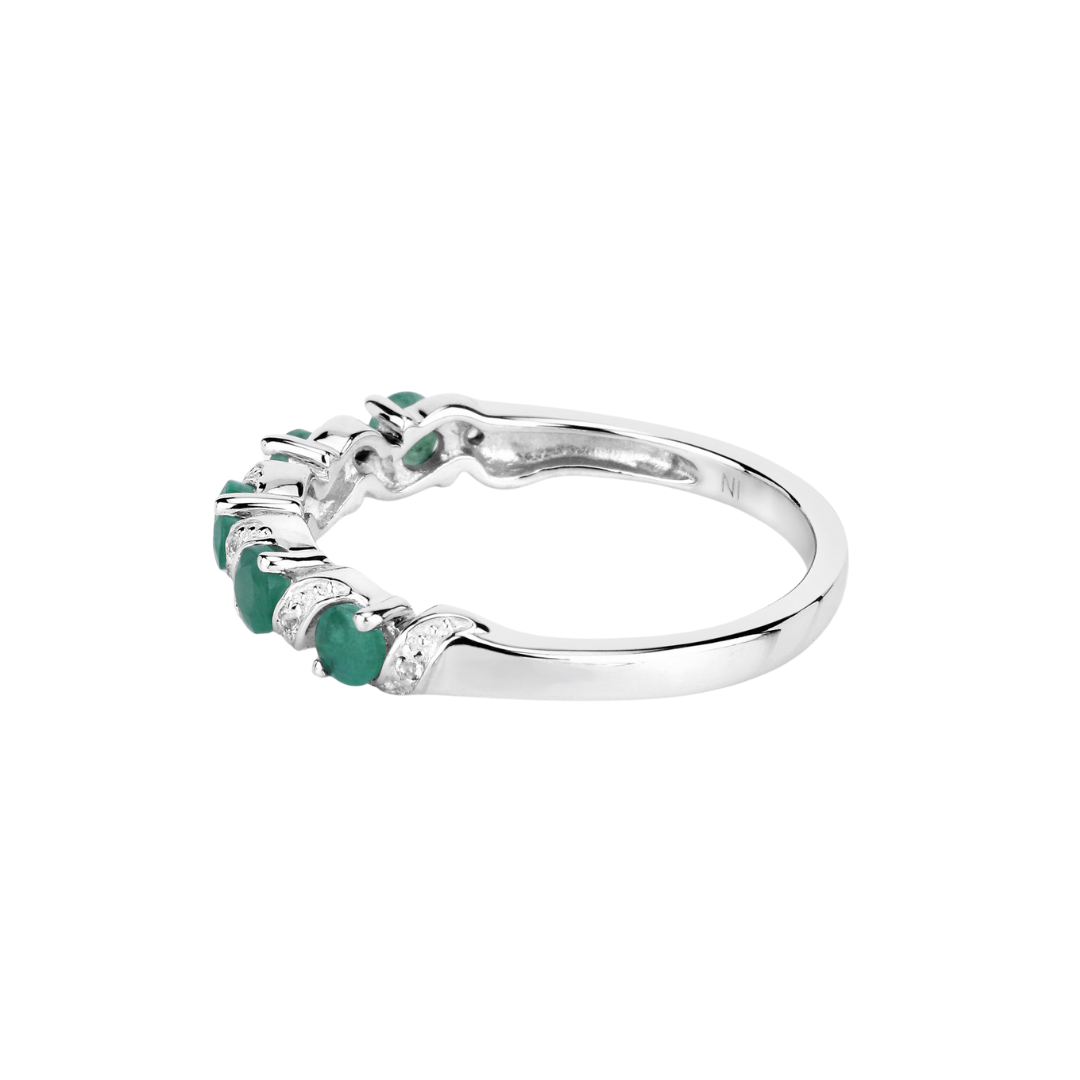 Genuine Green Emerald 5 Stone Ring Silver