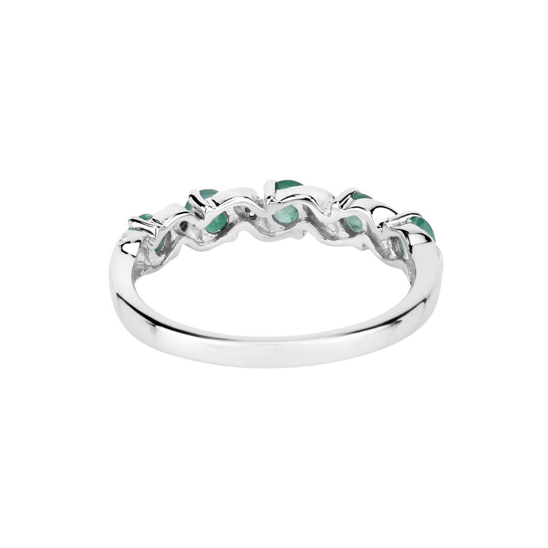 Genuine Green Emerald 5 Stone Ring Silver