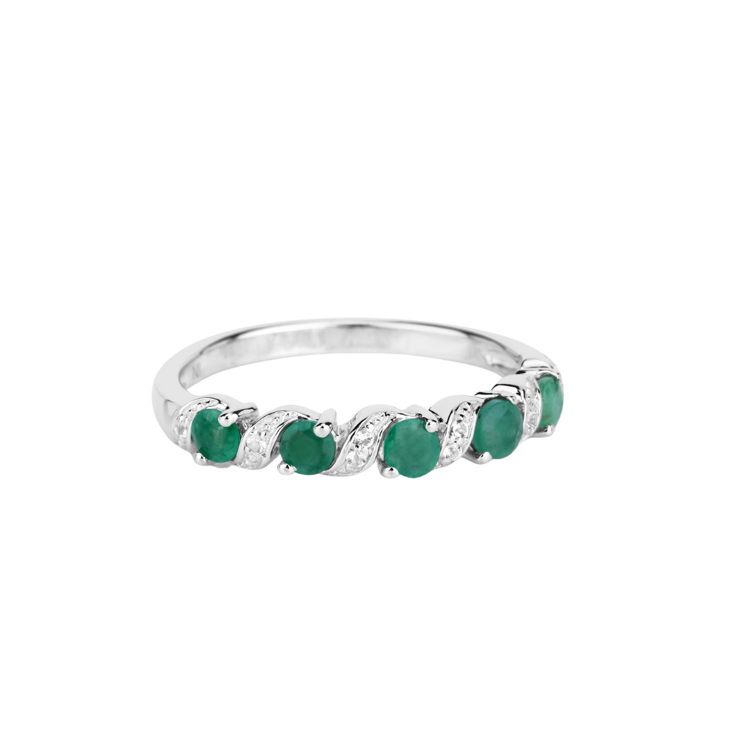 Genuine Green Emerald 5 Stone Ring Silver
