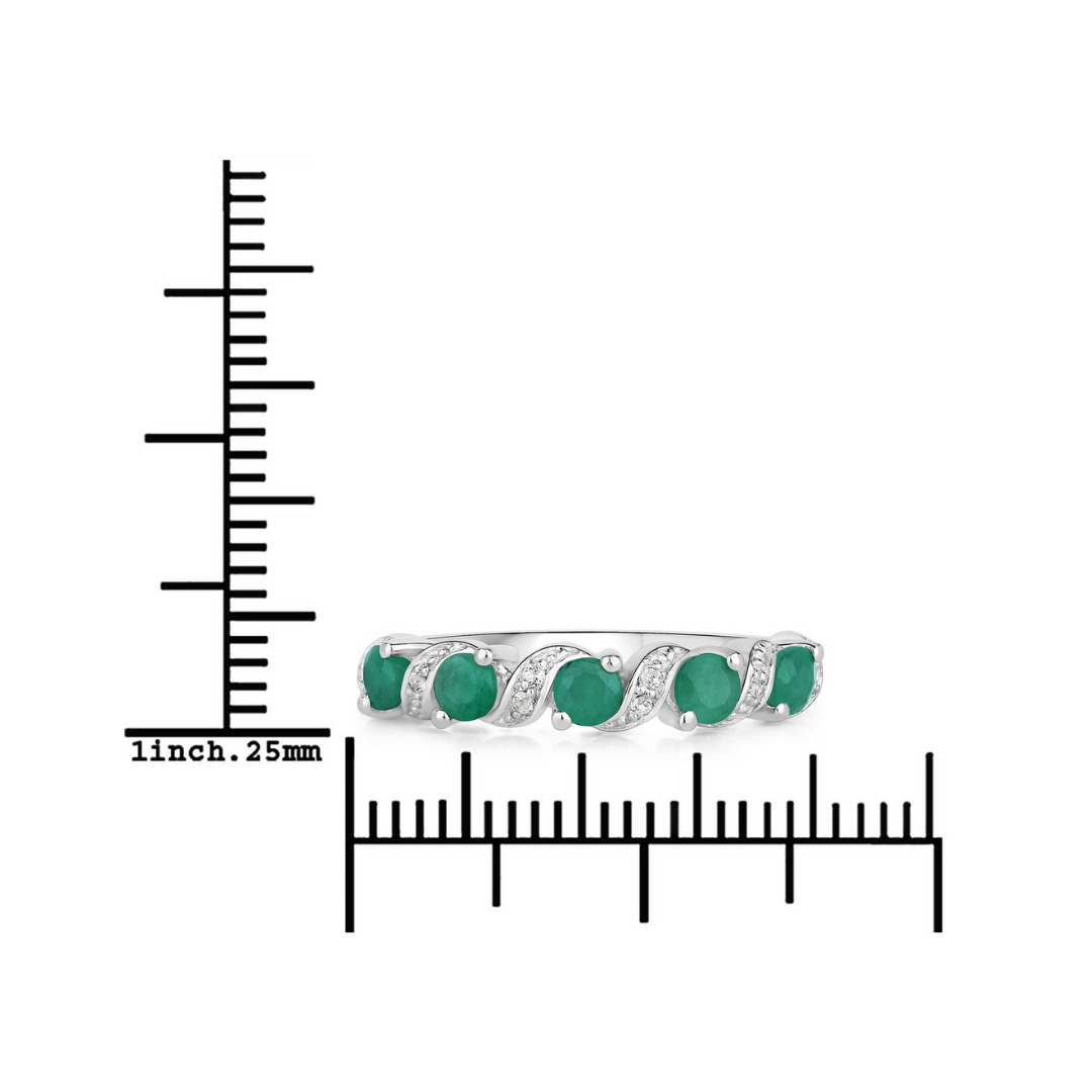 Genuine Green Emerald 5 Stone Ring Silver