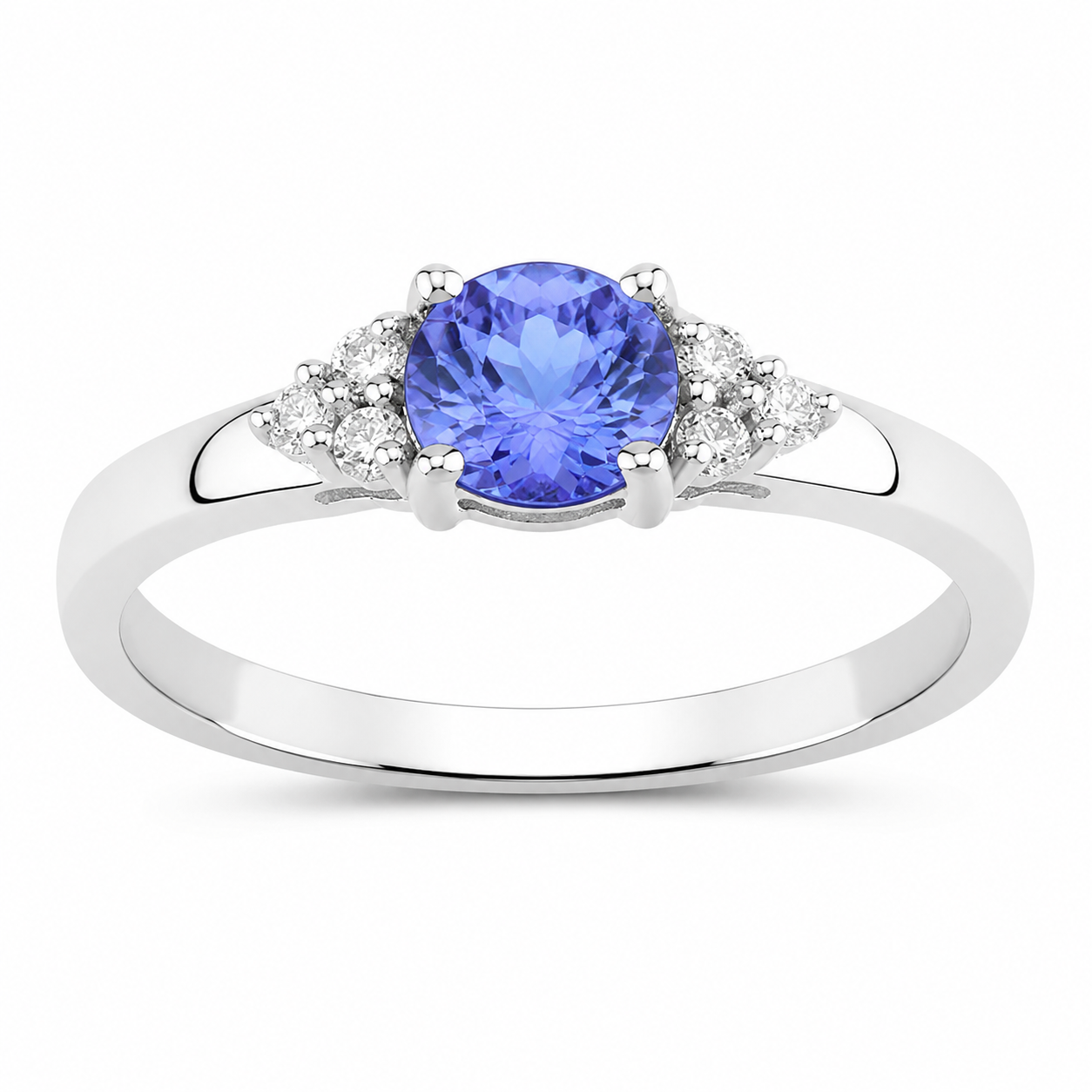 0.47 Ct Round Violet Tanzanite & Lab Diamond Prong Silver Cocktail Ring
