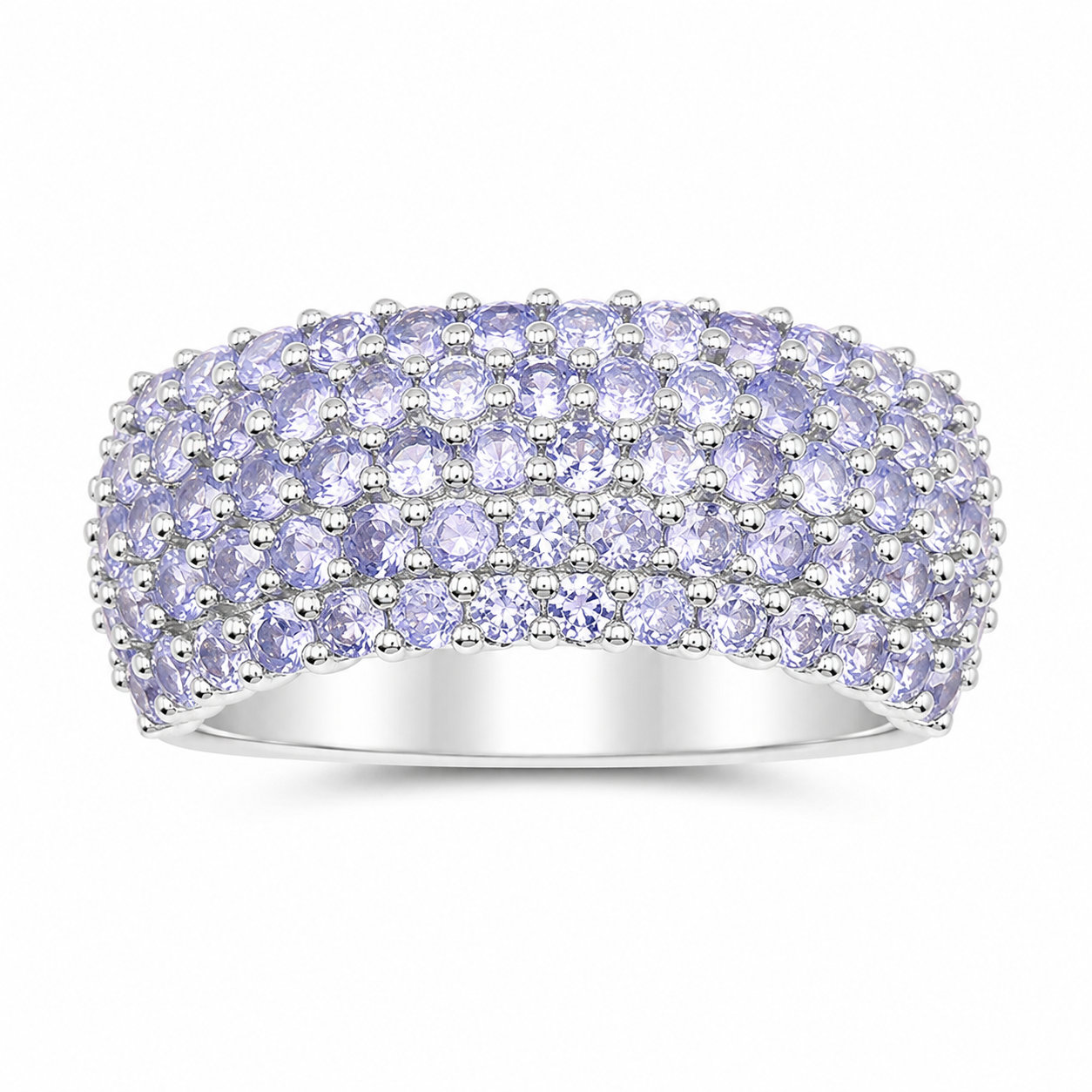 2.07 Ct Round Violet Tanzanite Prong Silver Pave Multi-Row Band Cluster Ring