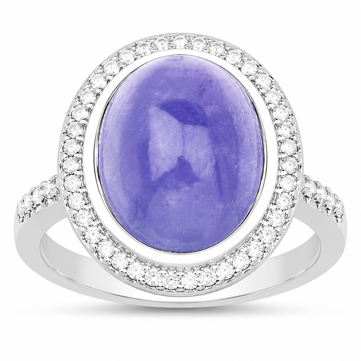 8.26 Ct Oval Violet Tanzanite & White Topaz Prong Silver Halo Pave Bold Ring