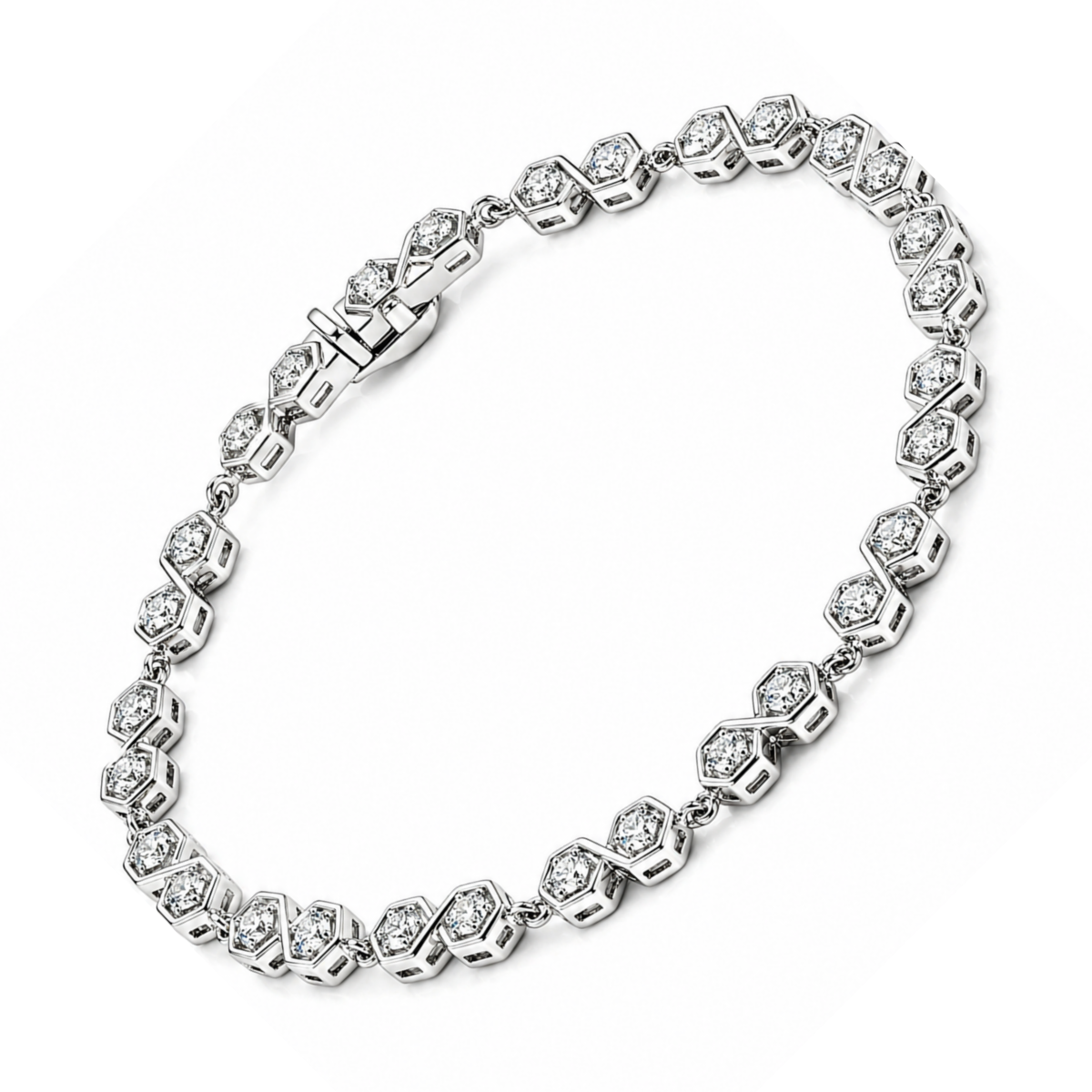 5.4 Ct Round White Zircon Bezel Silver Infinity Link Bracelet