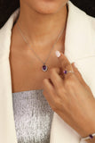 model showcasing Purple Amethyst Necklace Natural White Moissanite Accents Amethyst Pendant - FineColorJewels