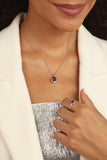 model showcasingPurple Amethyst Pendant Necklace February Birthstone Purple Silver Chain Necklace Valentines Gift  - FineColorJewels