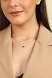 model showcasing Natural Dark Amethyst Necklace With White Topaz Accents February Birthstone Rhodium Plated Sterling Silver - FineColorJewels