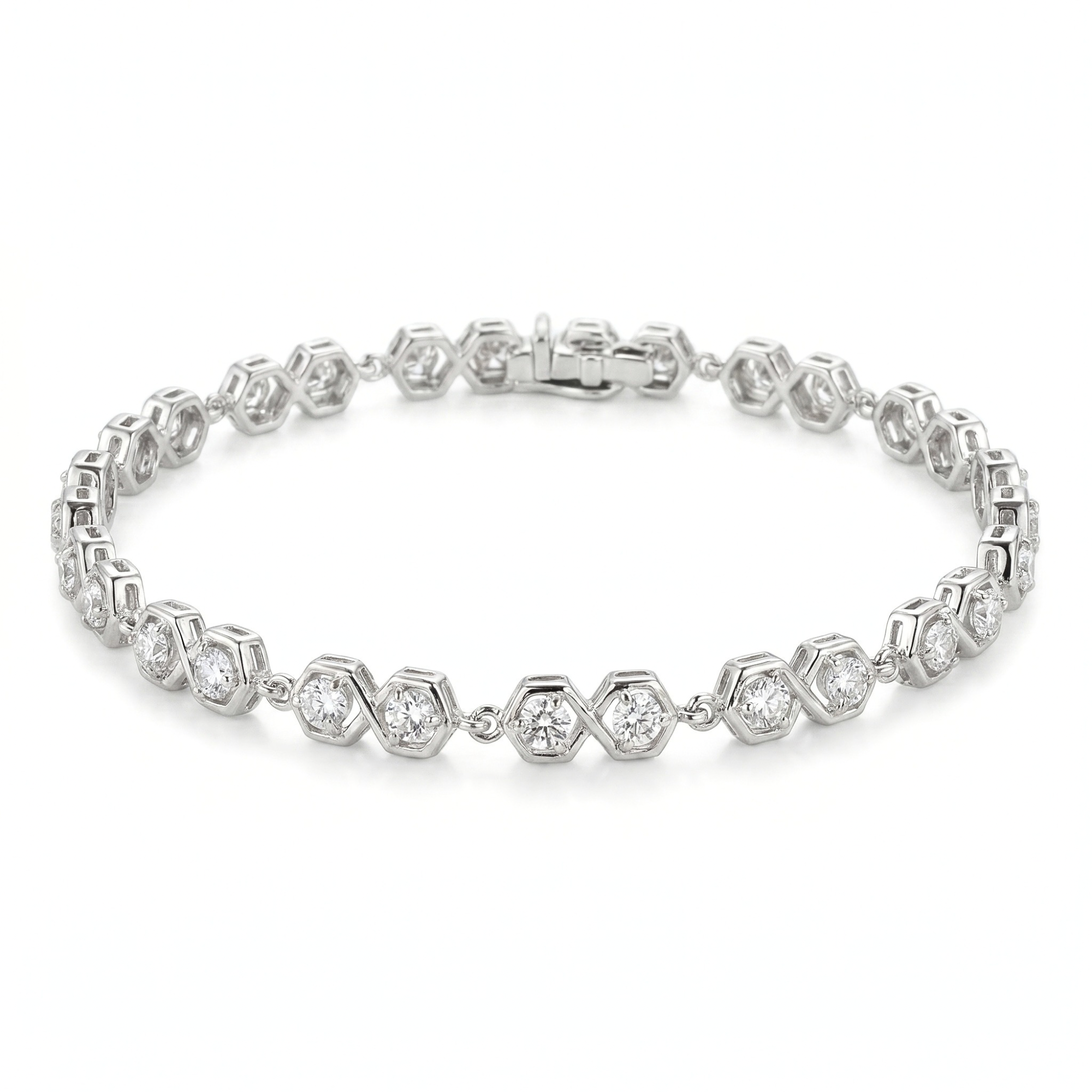 5.4 Ct Round White Zircon Bezel Silver Infinity Link Bracelet