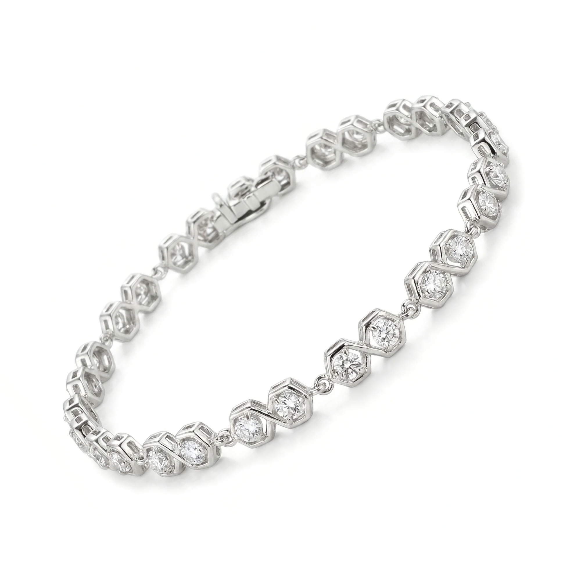 5.4 Ct Round White Zircon Bezel Silver Infinity Link Bracelet