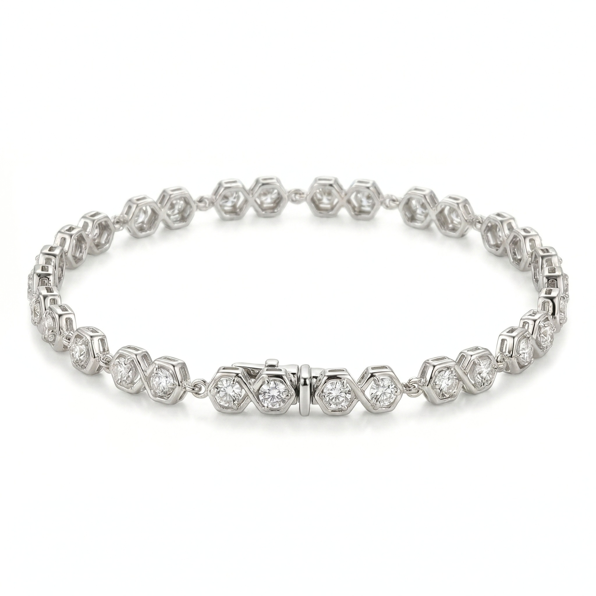 5.4 Ct Round White Zircon Bezel Silver Infinity Link Bracelet