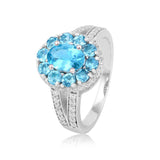 Natural Paraiba Apatite Oval Cluster Halo Ring