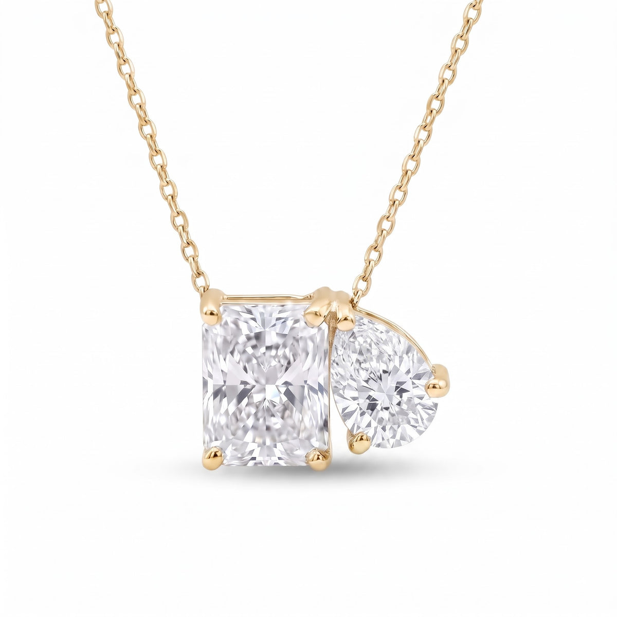 2.50 Cttw Pear Emerald, Ruby, Sapphire and Lab Diamond 14K Yellow Gold Toi et Moi Pendant Necklace