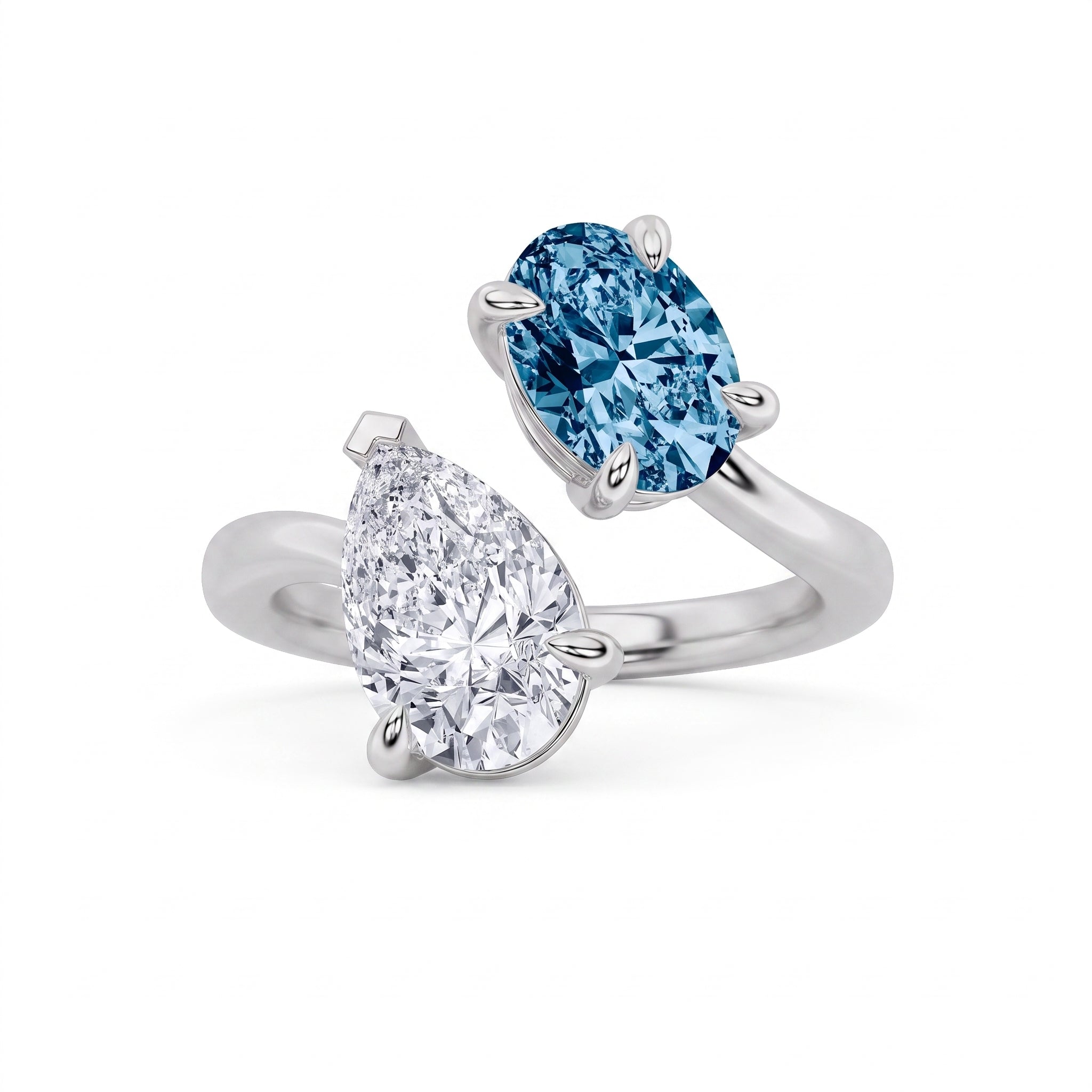 3Cttw Oval Shaped Lab Grown Diamond (F/VS) Toi et Moi Fashion Engagement Bypass Ring 14K Gold