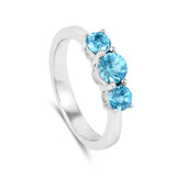 Natural Blue Paraiba Apatite Three Stone Ring