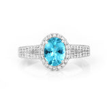 oval-cut Blue Apatite gemstone, Natural blue paraiba apatite halo ring