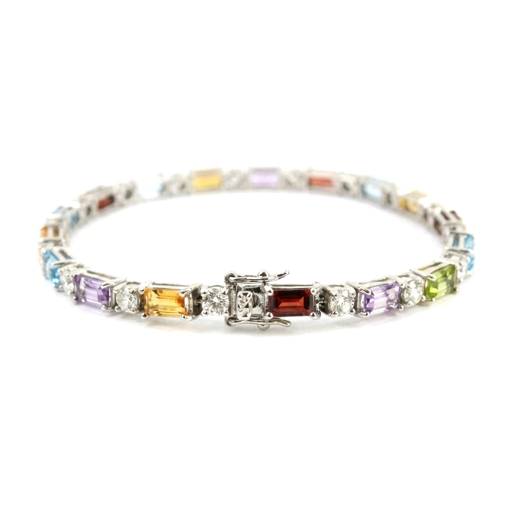 12.5 Ct Multi Gemstone Rainbow Prong Silver Tennis Bracelet