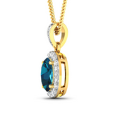 14K Yellow Gold London Blue Topaz Pendant with Diamonds