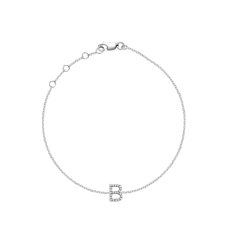 Product Image of Mini Block Initial B letter Diamond Bracelet White Gold