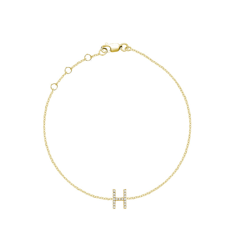 Product Image of Mini Block Initial H letter Diamond Bracelet Yellow Gold