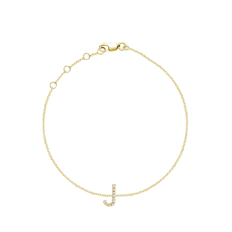 Product Image of Mini Block Initial J letter Diamond Bracelet Yellow Gold