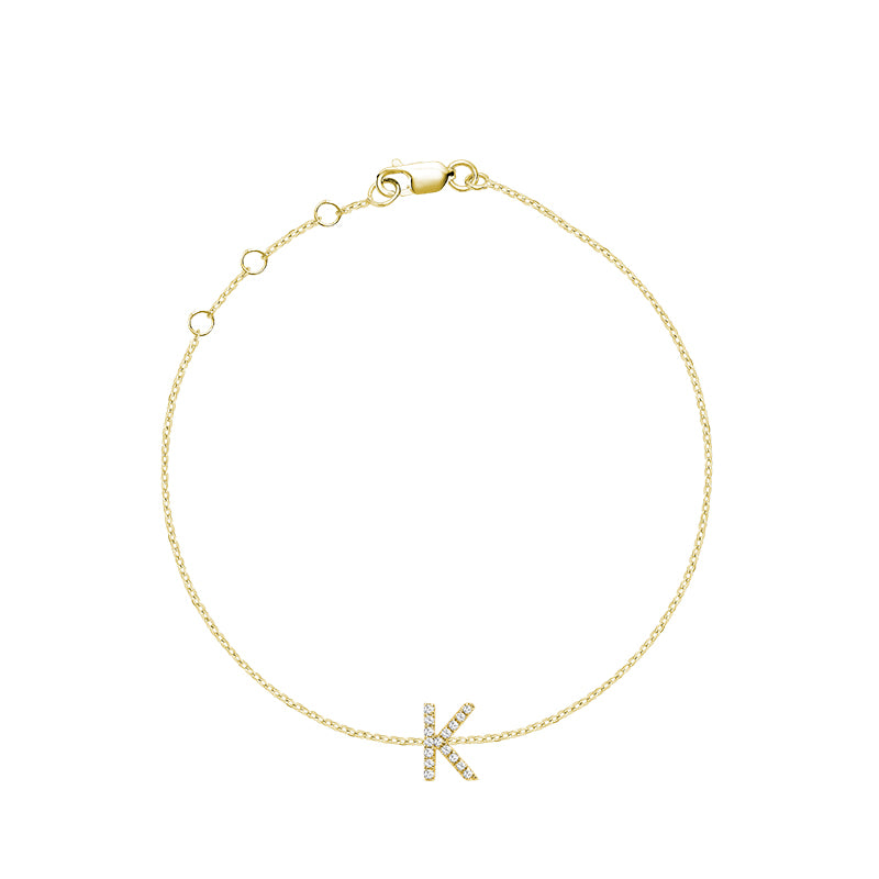 Product Image of Mini Block Initial K letter Diamond Bracelet Yellow Gold