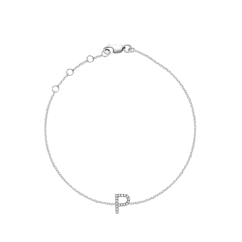 Product Image of Mini Block Initial P letter Diamond Bracelet White Gold