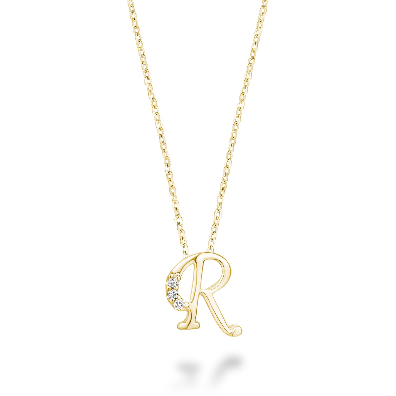 Product Image of Mini Diamond Initials Necklace R Letter Yellow Gold