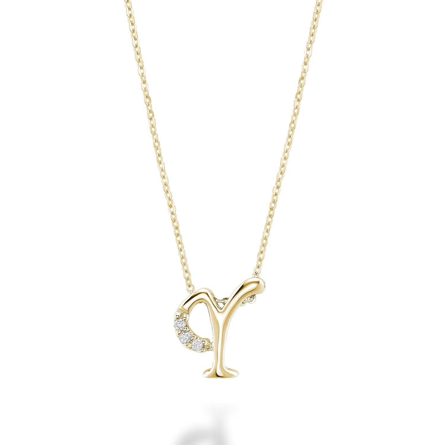 Product Image of Mini Diamond Initials Necklace Y Letter Yellow Gold