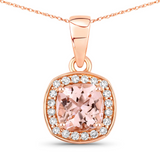 14K Rose Gold Cushion-Cut Morganite Halo Necklace