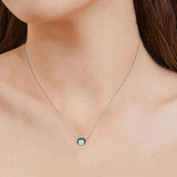 model showcasing Dainty Sterling Silver Necklace Round Green Enamel Pendant Birthday Gift For HerMoissanite & Enamel Solitaire Pendant Necklace - FineColorJewels