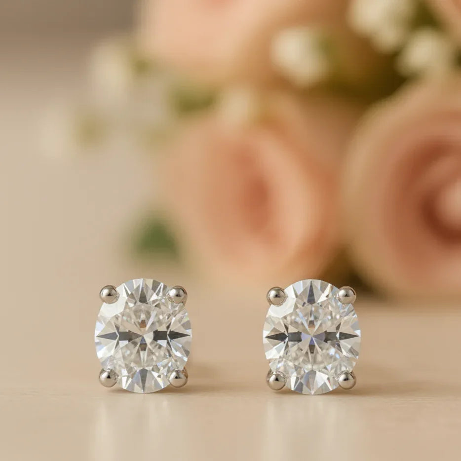 IGI Certified Oval Lab Grown Diamond Solitaire Stud Earrings White Gold - Fine Diamond