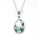Crystal Pendant Necklace Blue Green Gemstone Bridesmaid Necklace Teardrop Multi-Color Gemstone Pendant Necklace - FineColorJewels
