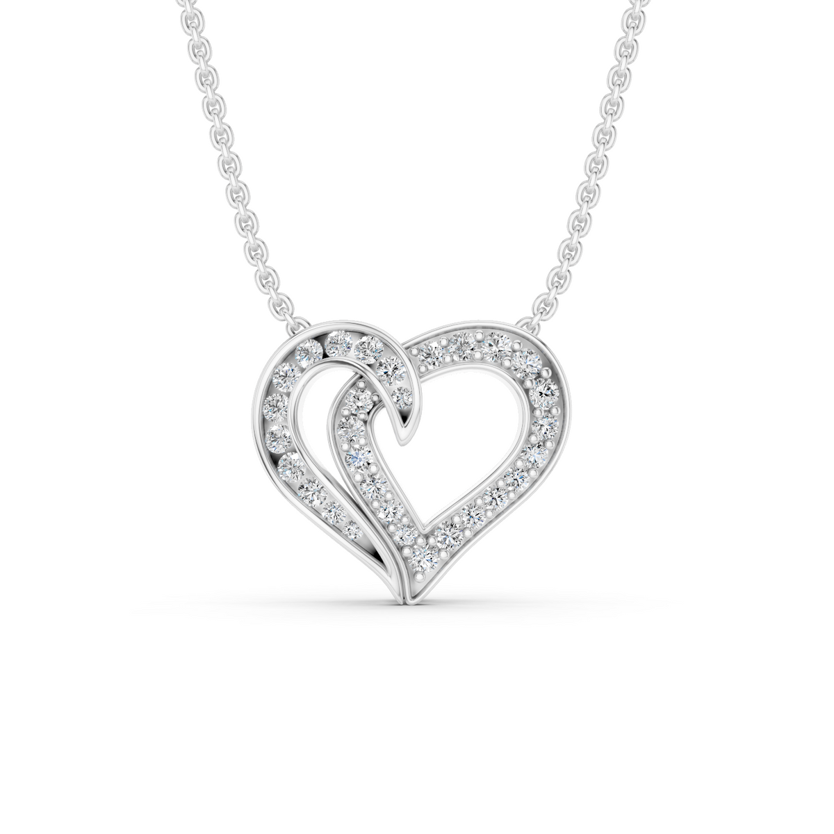 0.64 Cttw Round Lab Grown Diamond 14K Gold Pave Open Heart Pendant Necklace