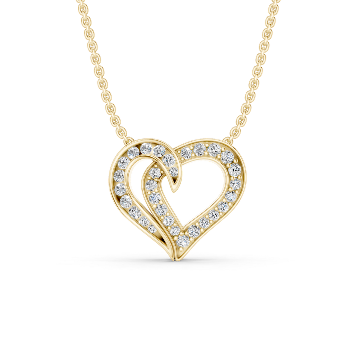 0.64 Cttw Round Lab Grown Diamond 14K Gold Pave Open Heart Pendant Necklace