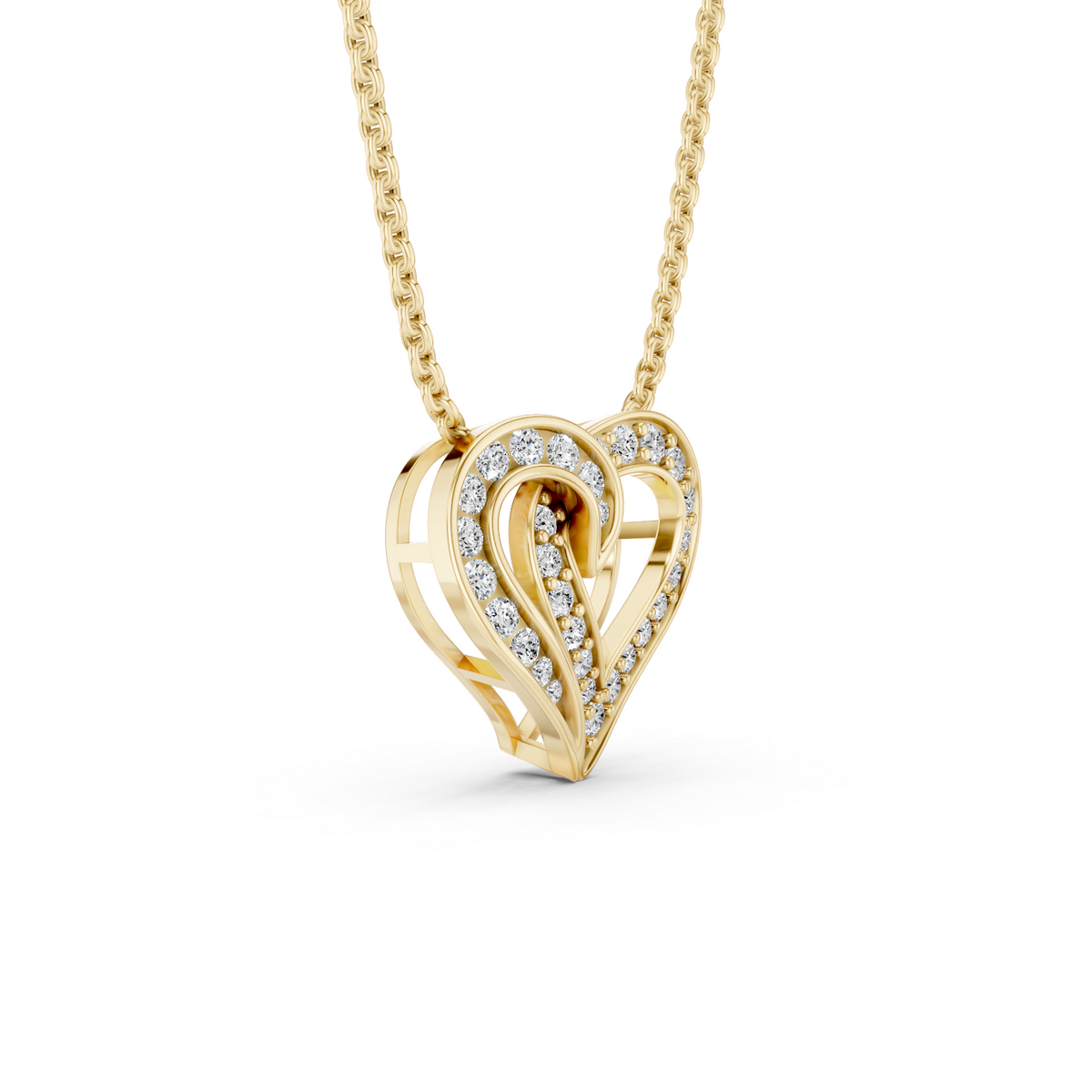 0.64 Cttw Round Lab Grown Diamond 14K Gold Pave Open Heart Pendant Necklace