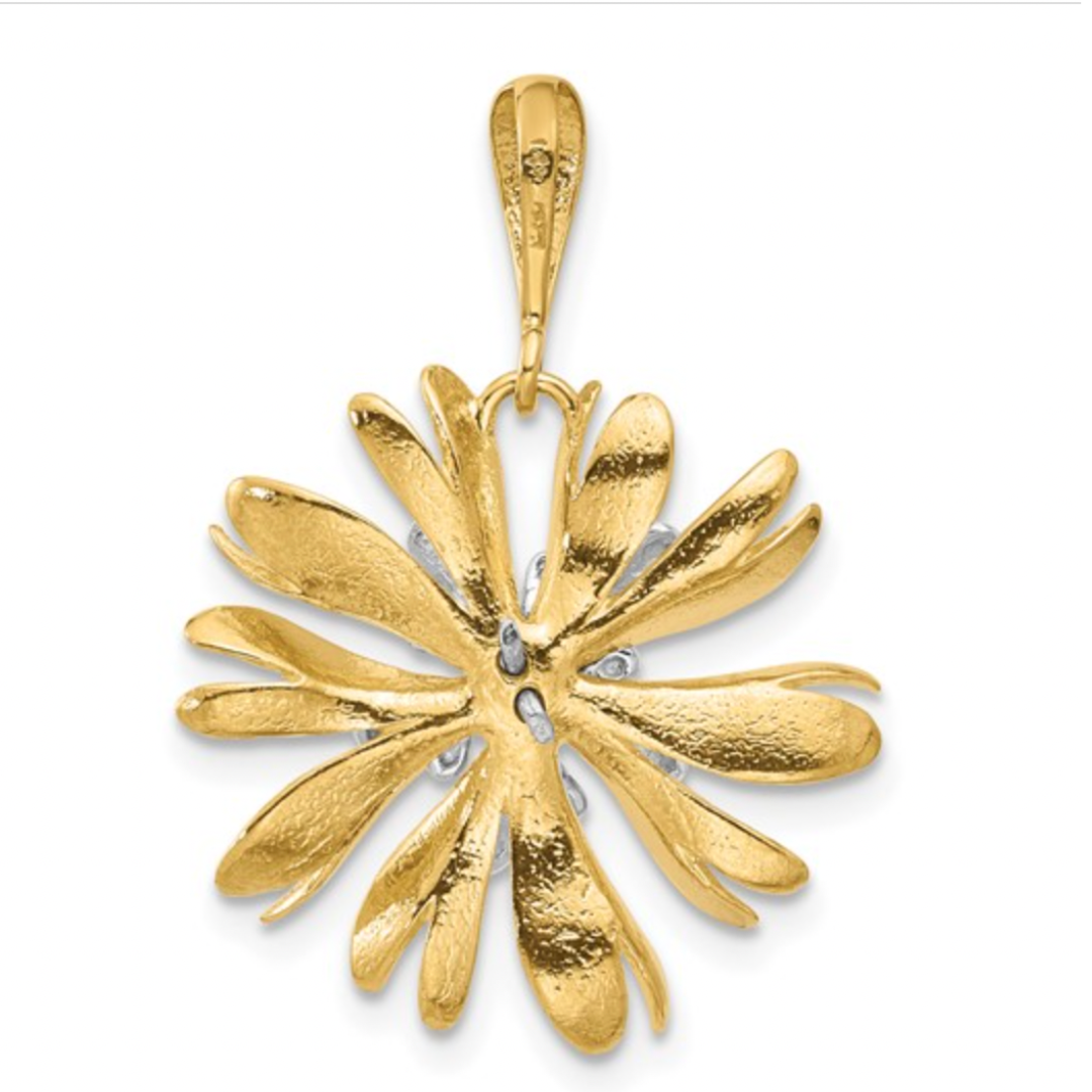 14K Two-Tone Gold Natural Diamond Flower Pendant
