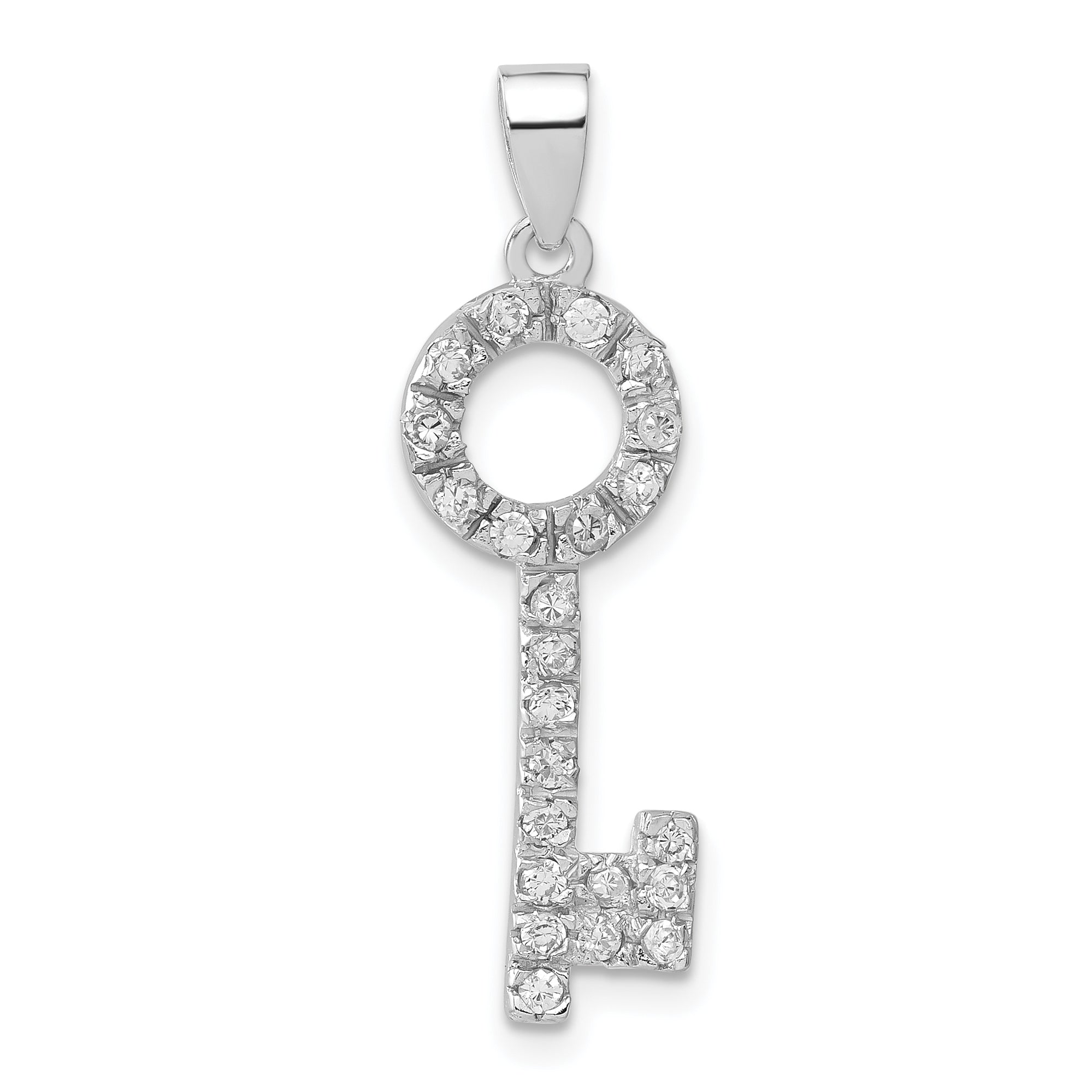 Cubic Zirconia Silver Key Pendant