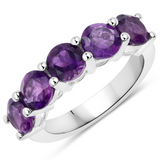 Genuine Amethyst 5 Stone Ring