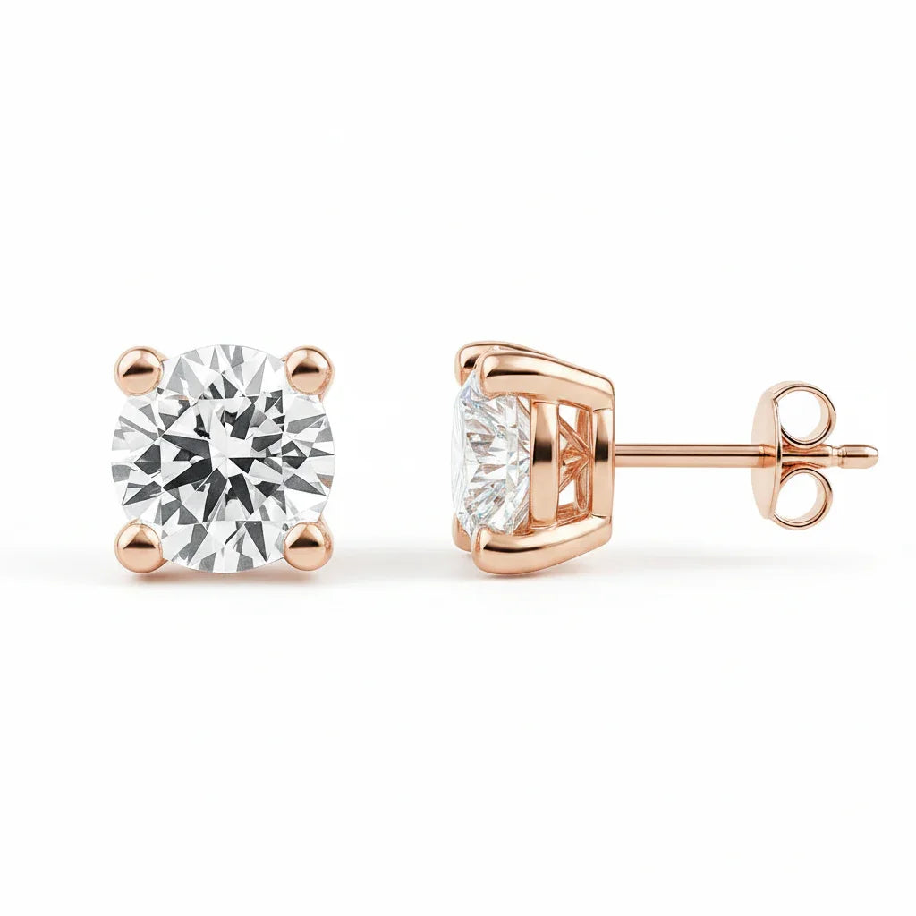 IGI Certified Round Lab Grown Diamond Solitaire Stud Earrings Rose Gold - Fine Diamond