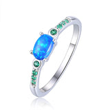 Blue Opal Oval Three Stone RingLab Grown Blue Opal Ring - FineColorJewels