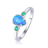Blue Opal Three Stone Teardrop Ring - FineColorJewels