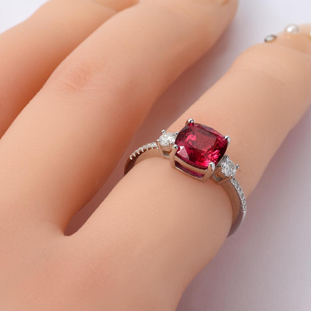 Lab Ruby online Ring Wedding Ring Cushion Cut Red Gemstone July Birthstone Sterling Silver Ring