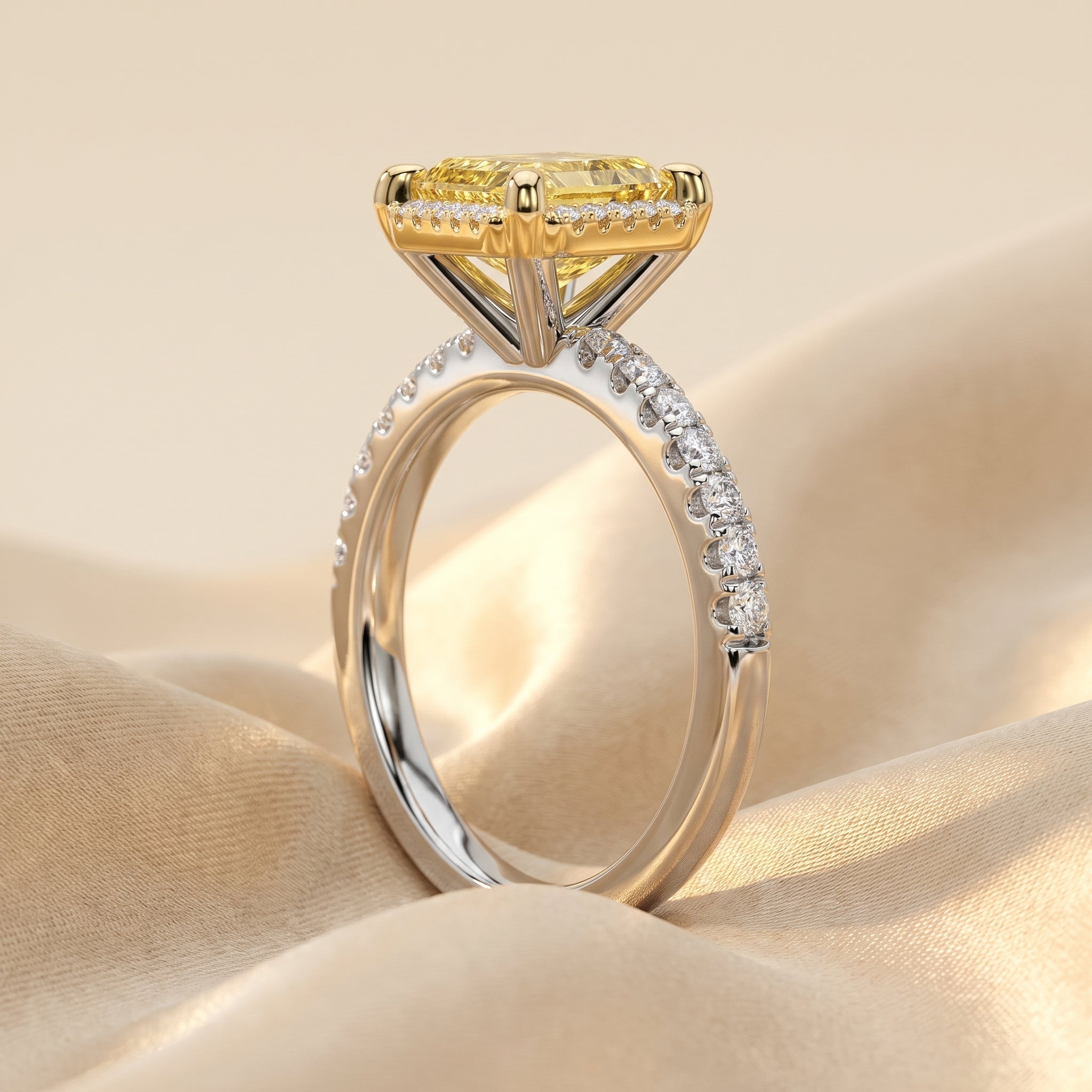 2Cttw Radiant Shaped Yellow Lab Grown Diamond (F/VS) Halo Accented Engagement Ring 14K Gold